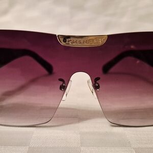 CHANEL Gradient Purple Shield Sunglasses with Gold Accent